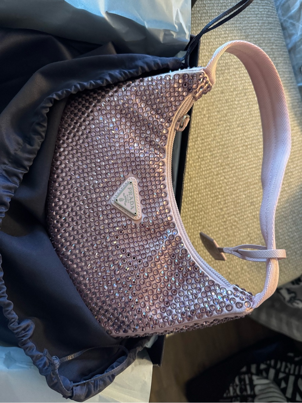 Prada ReEdition Crystal-Embellished Shoulder Bag - Pink BRAND NEW